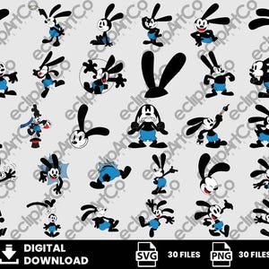 30 Clipart - Oswald, Oswald the Octopus, Oswald Cartoon, Oswald SVG, Oswald PNG, Svg, Png, Digital Download