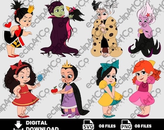 08 クリップアート - ベビーシャワー SVG、ベビープリンセス PNG、ベビーヴィランズ PNG、ヴィランズ PNG、アースラ、マレフィセント、クルエラ、デジタルダウンロード