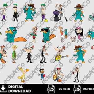 25 Clipart – Phineas et Ferb, Phineas, Ferb, Perry, Dr Doofenshmirtz, Candace, Phineas et Ferb SVG, Phineas et Ferb PNG, Téléchargement numérique