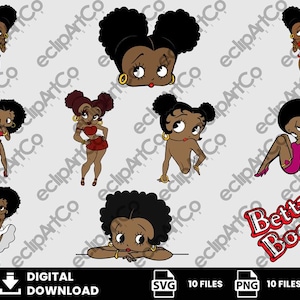 10 Clipart – Afro Betty Boop Svg, African American Betty Boop Png, Black Betty Boop, Melanin Betty Boop, Svg, Png, Digital Download
