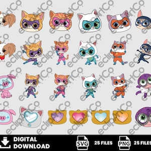 25 Clipart - SuperKitties Svg, SuperKitties Png, Kitties Png, Cats Png, Cartoon Png, Digital Download
