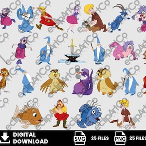 25 Clipart - The Sword in the Stone Svg, The Sword in the Stone Png, Arthur Png, Merlin Png, Madam Mim Png, Movie Png, Digital Download