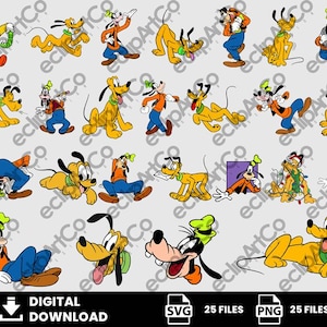25 Clipart - Goofy Svg, Goofy Png, Pluto Svg, Pluto Png, Dog Png, Cartoon Png, Digital Download