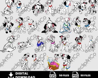 50 Clipart - 101 Dalmatians Svg, 101 Dalmatians Png, Pongo, Perdita, Cruella de Vil Svg, Cruella de Vil Png, Movie Png, Digital Download
