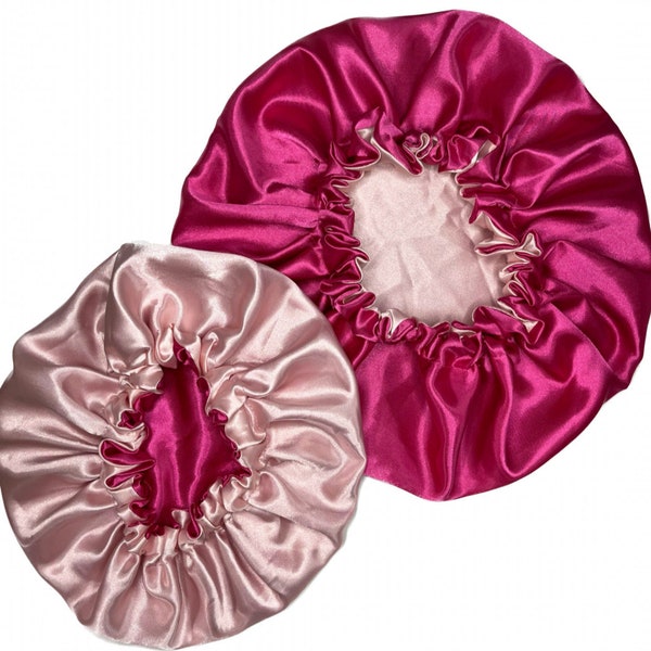 Reversible Double Layer Satin Hair Bonnet | Mommy & Me Bonnet | Silk Satin Bonnet for Sleep