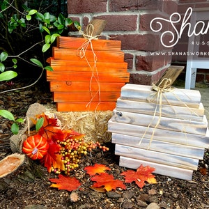 Handcrafted 2x4 Blocky Pumpkins: Rustic Fall, Halloween and Thanksgiving Porch Decor