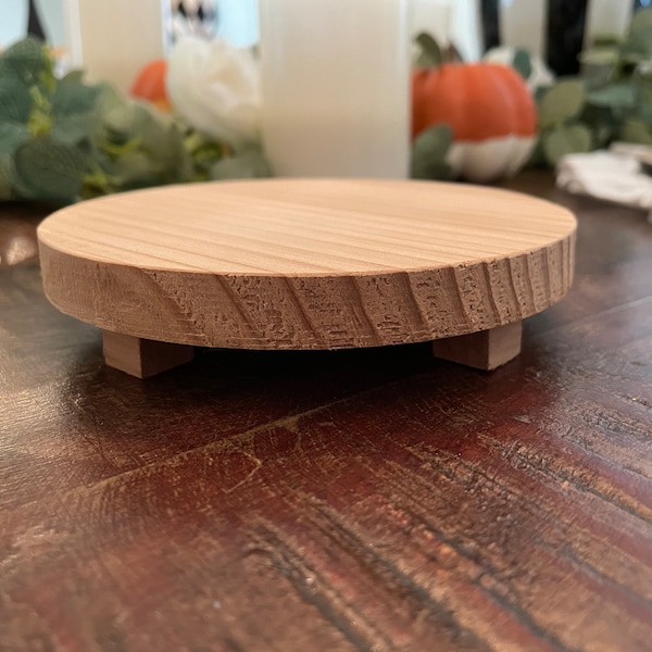 Wood riser - small wood plant stand, Natural Cedar Mini Round Wooden Riser Pedestal (5" Diameter) - Versatile for Tiered Tray, Candle Stand