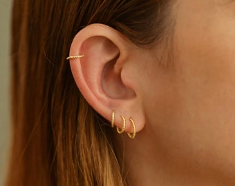 Twist hoop Earrings, Twisted Gold Huggie Hoop Earrings, Sterling Silver Twist Hoop, ear stack, sterling silver sleeper, fried dough earrings