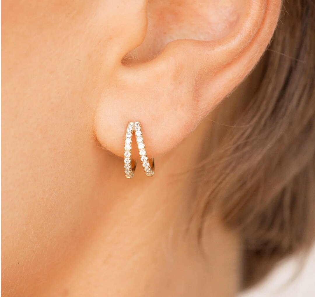 Double Hoop Earrings, Double Pave Earring, Christmas Gift