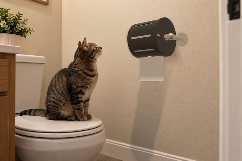 Toalettpappersskydd | Katt- och bebissäkert, medföljande rullskydd, passar de flesta hållare (svart eller vit) bild 1
