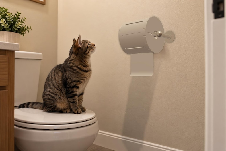 Toalettpappersskydd | Katt- och bebissäkert, medföljande rullskydd, passar de flesta hållare (svart eller vit) bild 4