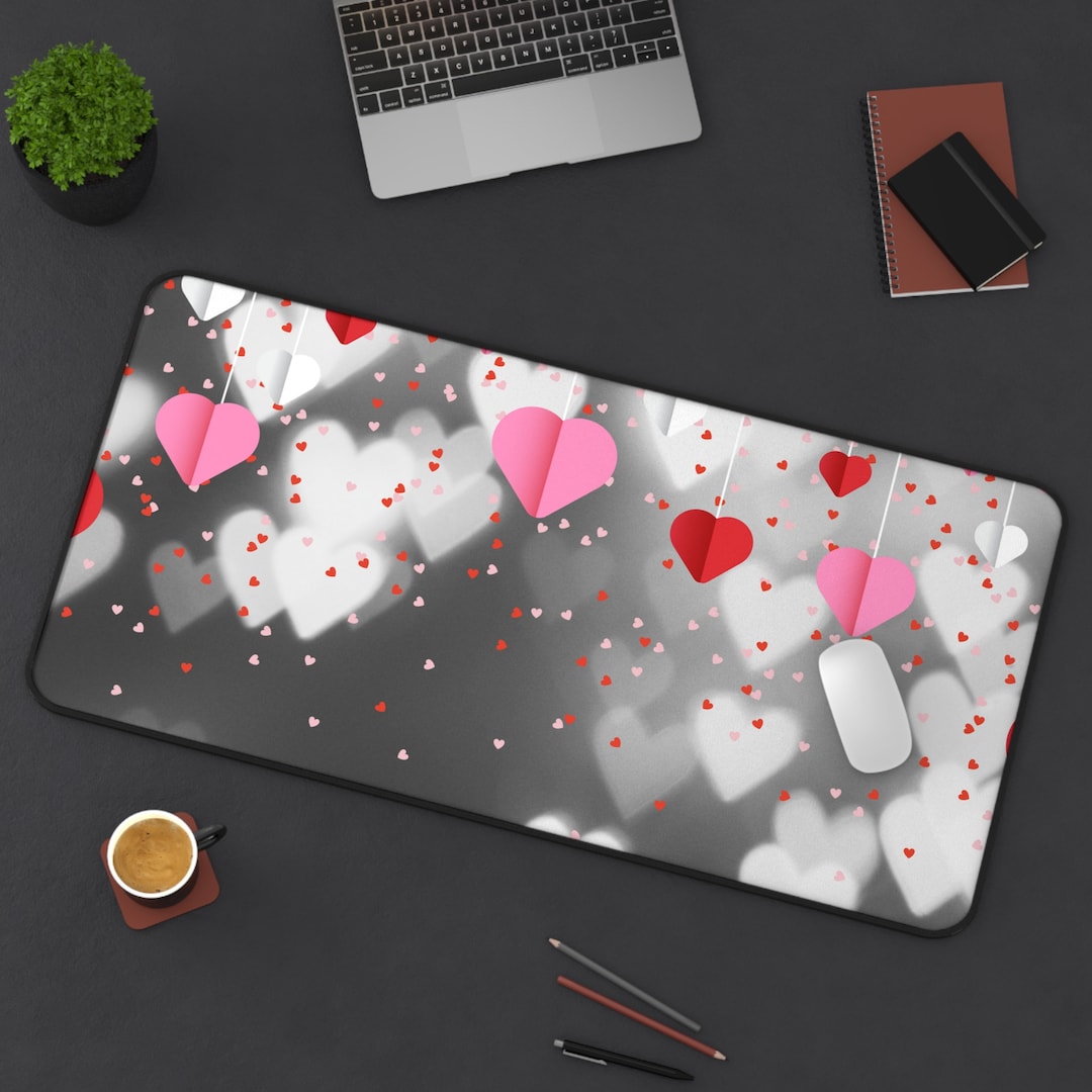 Hearts Desk Mat, Romantic Valentine's Day, Office Decor, Workstation