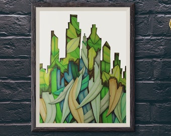 Leaf Metropolis - Urban Nature Fusion Art Print