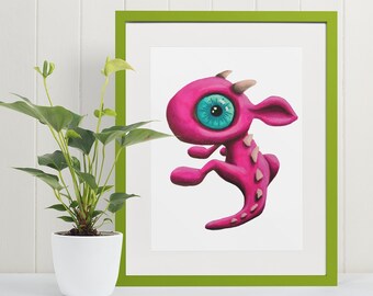 Fuchsia the mini Dragon – Fantasy Art Print