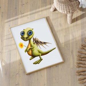 Blossom the Spring Garden Dragon – Fantasy Art Print - Fantasy Spring Wall Decor, Gift for Dragon Lovers Babyshower Nursery Birthday Present