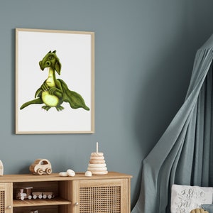Humble Horris der Sorgendrache Kunstdruck | Skurril Fantasy-Wand-Dekor für Kinderzimmer Kinderzimmer | Illustriertes Drachen Poster Fantasy Print
