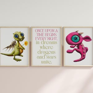 Juego de 3 carteles impresos como regalo para recién nacidos: arte infantil con forma de dragón colorido, regalo para anunciar el nacimiento de una nueva mamá, perfecto para niños, bebés y recién nacidos