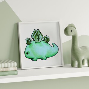 Arte de la pared con estampado de dinosaurios - Dilly the Dino Nursery Decor, póster de la habitación para niños, ilustración linda del dinosaurio bebé, arte de la pared de la sala de juegos - Baby Shower