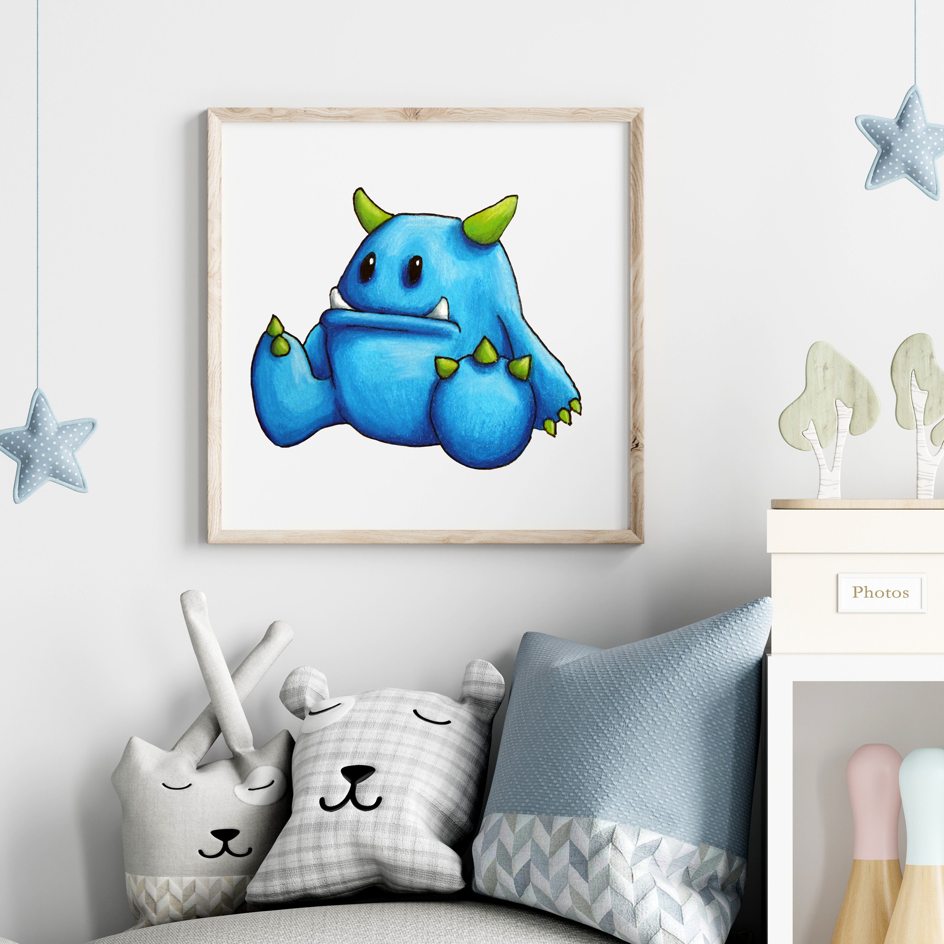 Cute Monster Art Print - Buddle the Blue Character Illustration ...