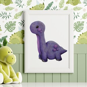 Lila Dinosaurier Kunstdruck - Purplo der sanfte Brontosaurus - Niedliches Kinderzimmer Dekor - Kinderzimmer Wand Kunst - Geschenk zur Geburt
