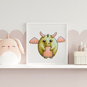 Pfirsich Hauch Fantasy Drache Art Print - Süß, Bunt, Wohnkultur, Kinderzimmer, Spaß Drache Poster - Mädchen Baby Geburtstagsgeschenk
