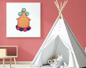 Sweet Monster Art Print - Pomplemousse the Cute Creature Illustration – Perfect for Kids&#39; Rooms & Nursery Decor - Baby Shower Birthday Gift
