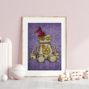 Cogswertiger Automaton - Steampunk Retro Futuristischer Roboter Kunstdruck, Einzigartige Wandkunst - Perfekt für die Babyparty oder als Geschenk für das Kinderzimmer