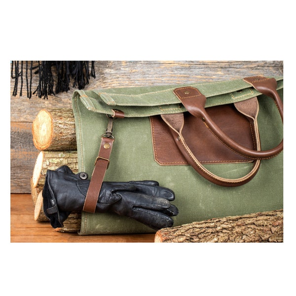 Personalised Leather and Waxed Canvas Firewood Carrier, Log Carrier