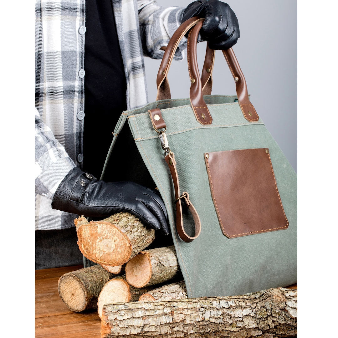 Leather and Waxed Canvas Firewood Carrier, Personalized Log Carrier Etsy