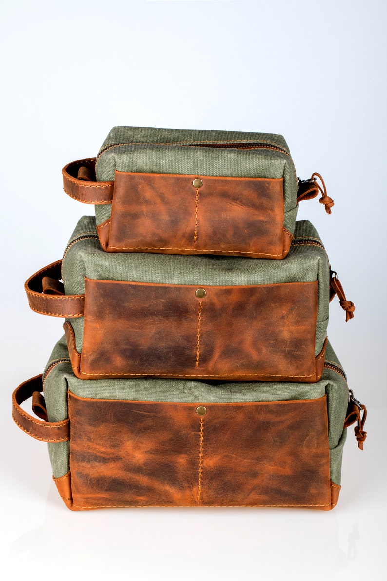 Personalized Leather and Waxed Canvas Dopp Kit, Groomsmen Leather