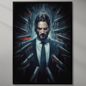 John Wick Anime Art Poster - Keanu Reeves Illustration - Action Movie Inspired Wall Art - Retro Anime Style Print - John Wick Fan Decor
