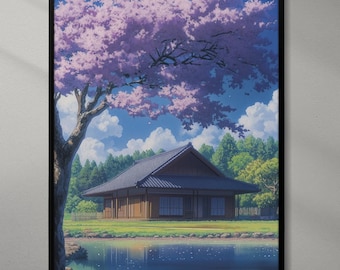 Studio Ghibli Lakehouse Poster – Japanese Anime Art (Digital Download)