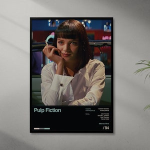 Pulp Fiction Movie Poster - Uma Therman , Mia Wallace , Retro Minimalist Poster Art -  Drama , Comedy , Vintage art , Gift idea