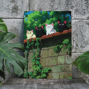 Studio Ghibli Inspired Cat Village Poster - Vibrant Japanese Village ...