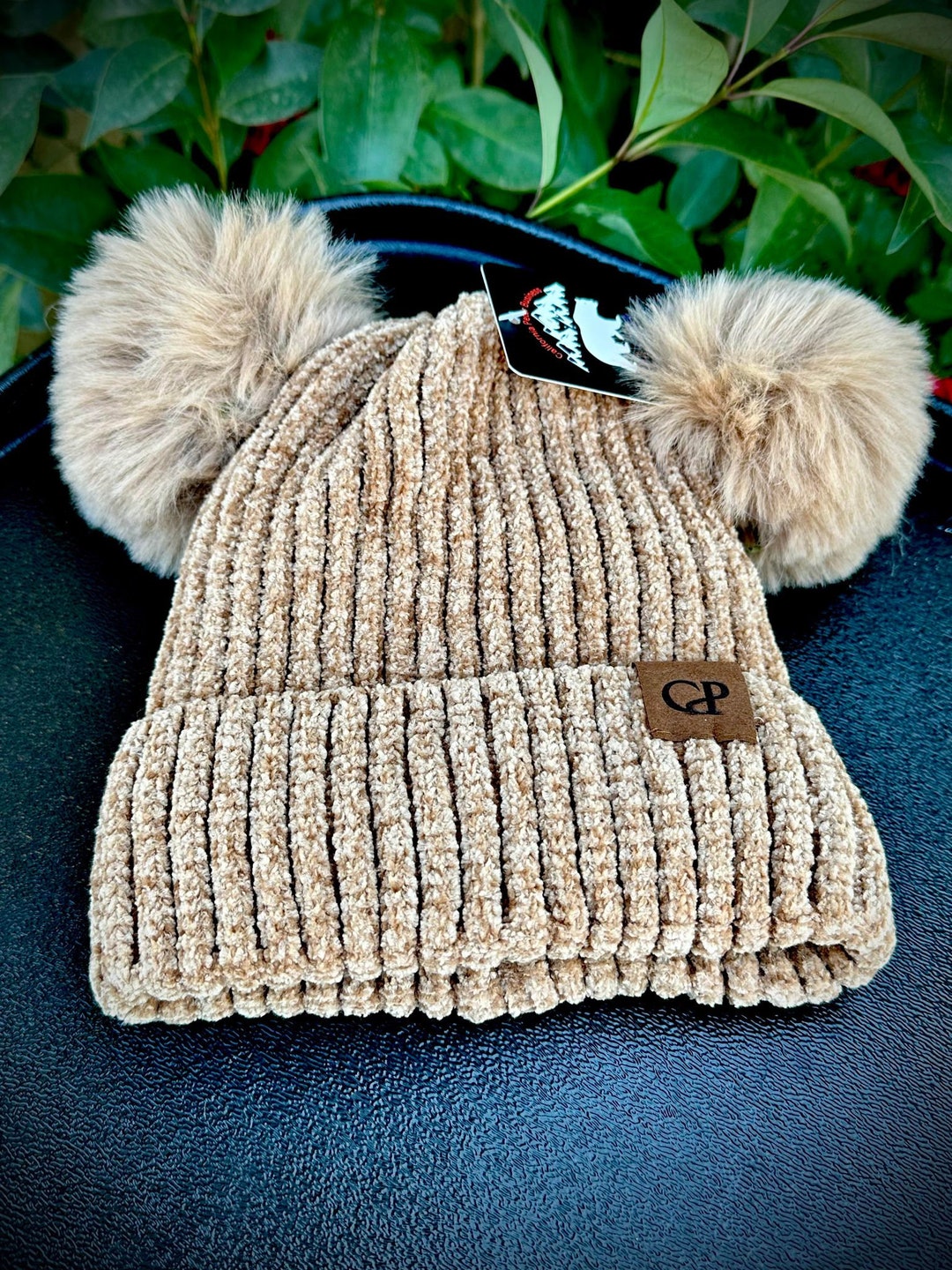 Child-youth Knit Beanie Double Pom Beanie One Size Fits Most Beanie Double Faux Furpom Pom Tan ...