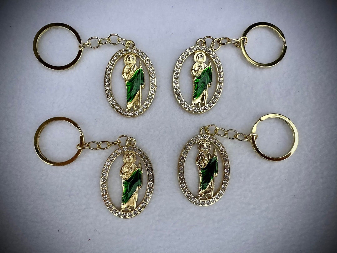 Gold San Judas Keychain Pearl Gold Color Saint Jude San Judas Tadeo Etsy