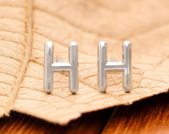 Sterling Silver Initial Stud Earrings: Letter "H" Monogram