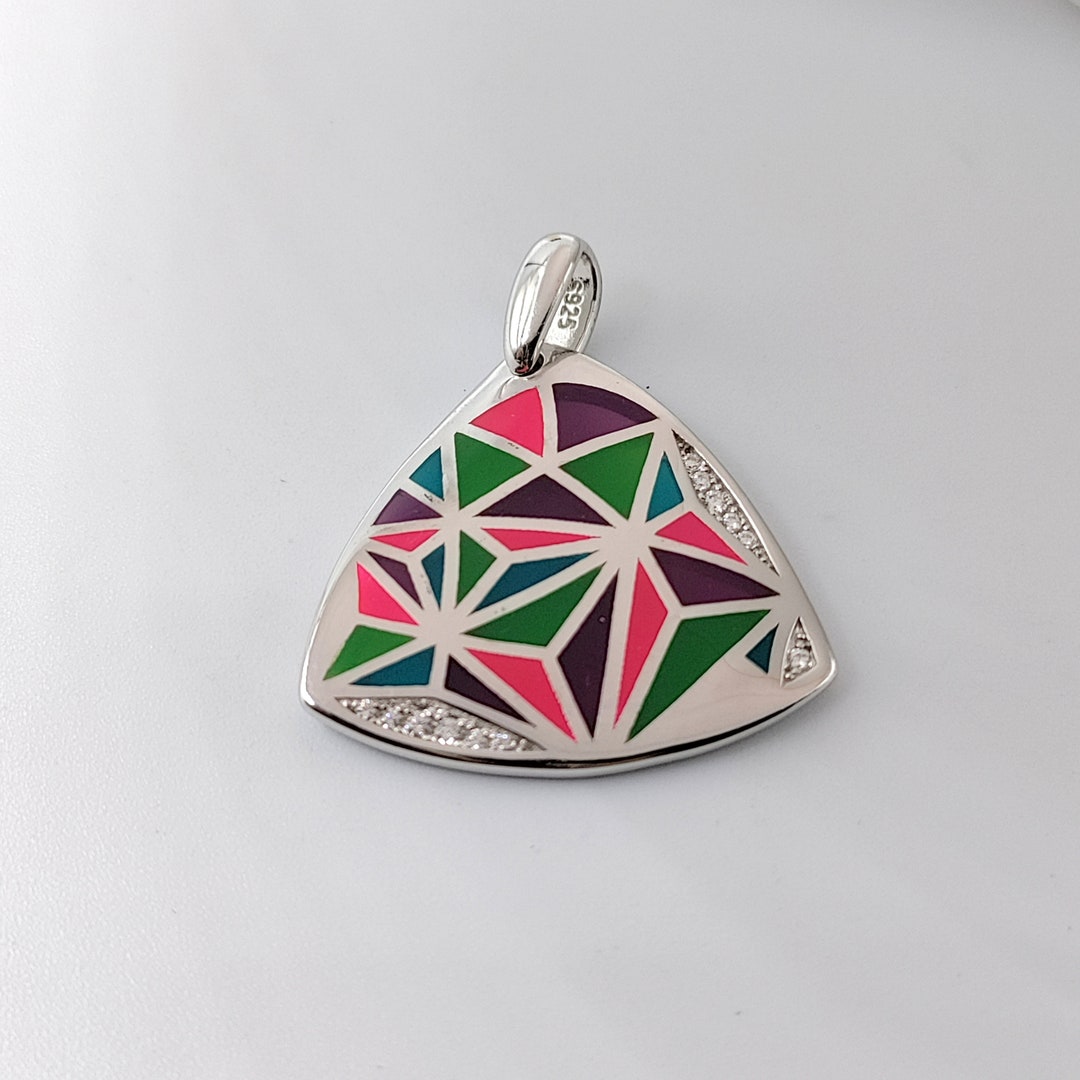 Pendent Triangle Pattern Enamel Pendant Geometric Design Triangle Shape Multicolor Pendant for ...