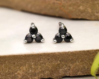 Sterling Silver Black Onyx Trinity Stud Earrings: Minimalist Geometric Jewelry