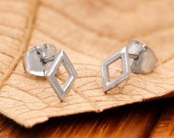 Sterling Silver Diamond Stud Earrings: Geometric Minimalist Jewelry