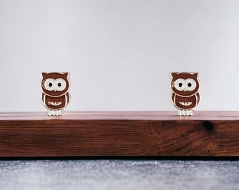 Sterling Silver Owl Stud Earrings, Tiny Enamel Bird, Handmade