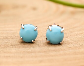 Sterling Silver Turquoise Stud Earrings | Dainty Gemstone Jewelry