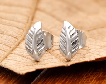 Sterling Silver Leaf Stud Earrings: Minimalist Nature Jewelry