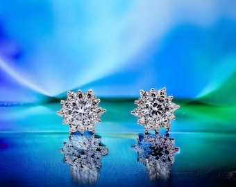 Floral CZ Diamond Stud Earrings: 925 Sterling Silver, Wedding Jewelry