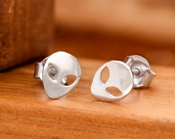Sterling Silver Alien Stud Earrings: Sci-Fi Jewelry Gift