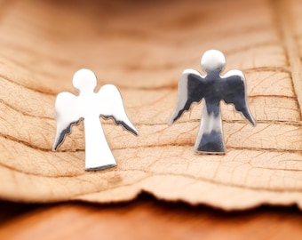 Sterling Silver Angel Stud Earrings: Minimalist Spiritual Jewelry