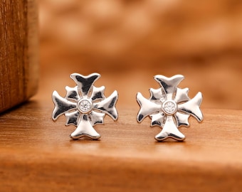 Sterling Silver Cross Flower Stud Earrings: Minimalist Jewelry Gift