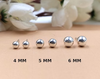 Sterling Silver Ball Stud Earrings Set – Minimalist Handmade Studs Earrings Size