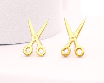 Örhängen med sax i guldfärg, 925 sterlingsilver, present till hårstylist