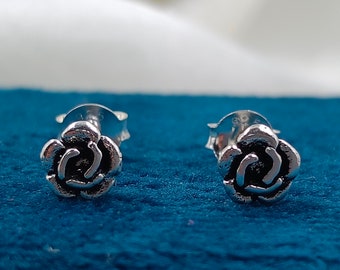 Sterling Silver Rose Stud Earrings: Handmade Floral Jewelry